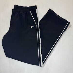 VTG Y2K Nike Track Pants Mens Medium Black Wide Open Leg Relaxed White Stripe